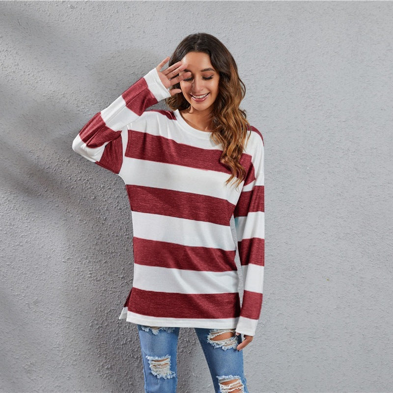 European And American Round Neck Multi-color Stripe Sweater