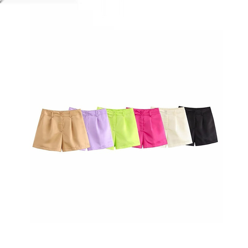 European And American Style French Fashion Design High Waist Bag Buckle Multicolor Shorts
