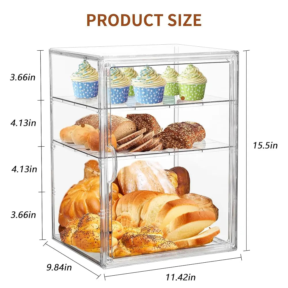Bread Box For Kitchen Countertop Pastry Display Case 4 Layers Adjustable Clear Bread Storage Container With Magnetic Door Bread