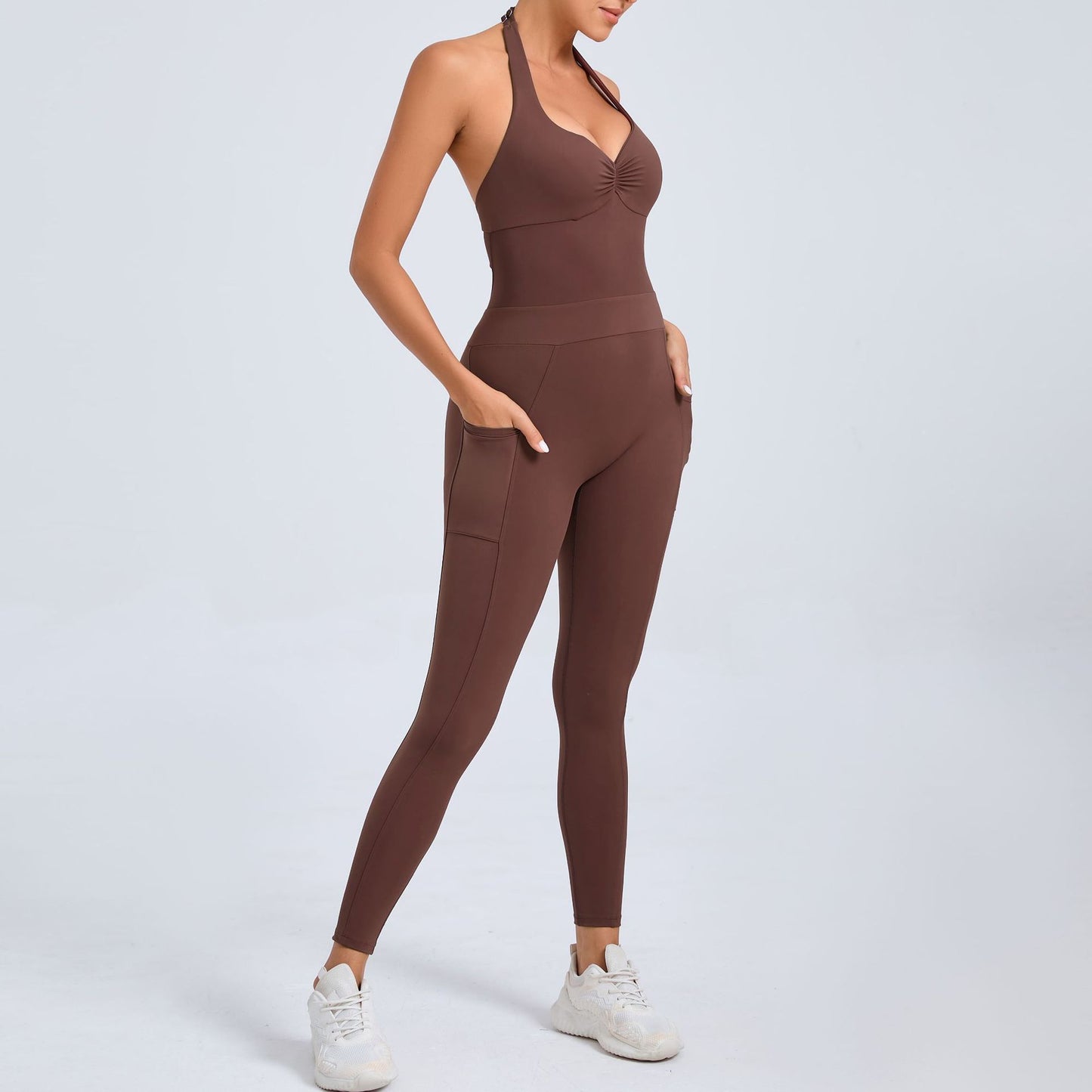 European And American Halter Side Pockets Yoga Jumpsuit