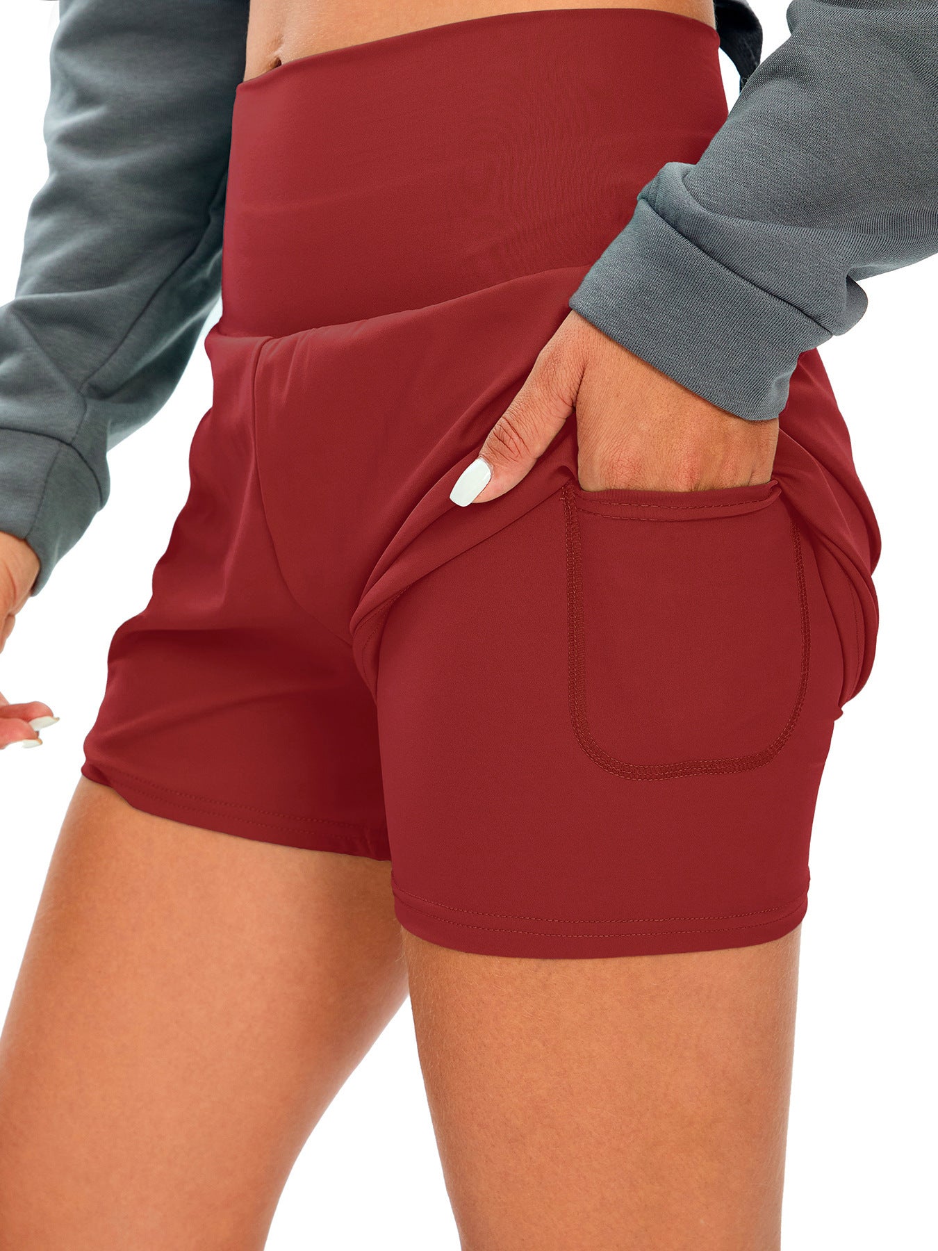 European And American Fitness Simple Casual Pants High Waist Pocket Anti-exposure Bottoming Yoga Shorts