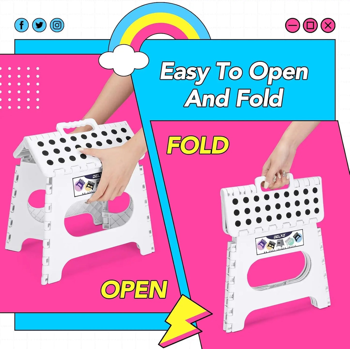 Delxo Folding Step Stool,11 Inch Non-Slip Foldable Step Stools For Kids And Adults,Portable Foldable Step Stool Lightweight