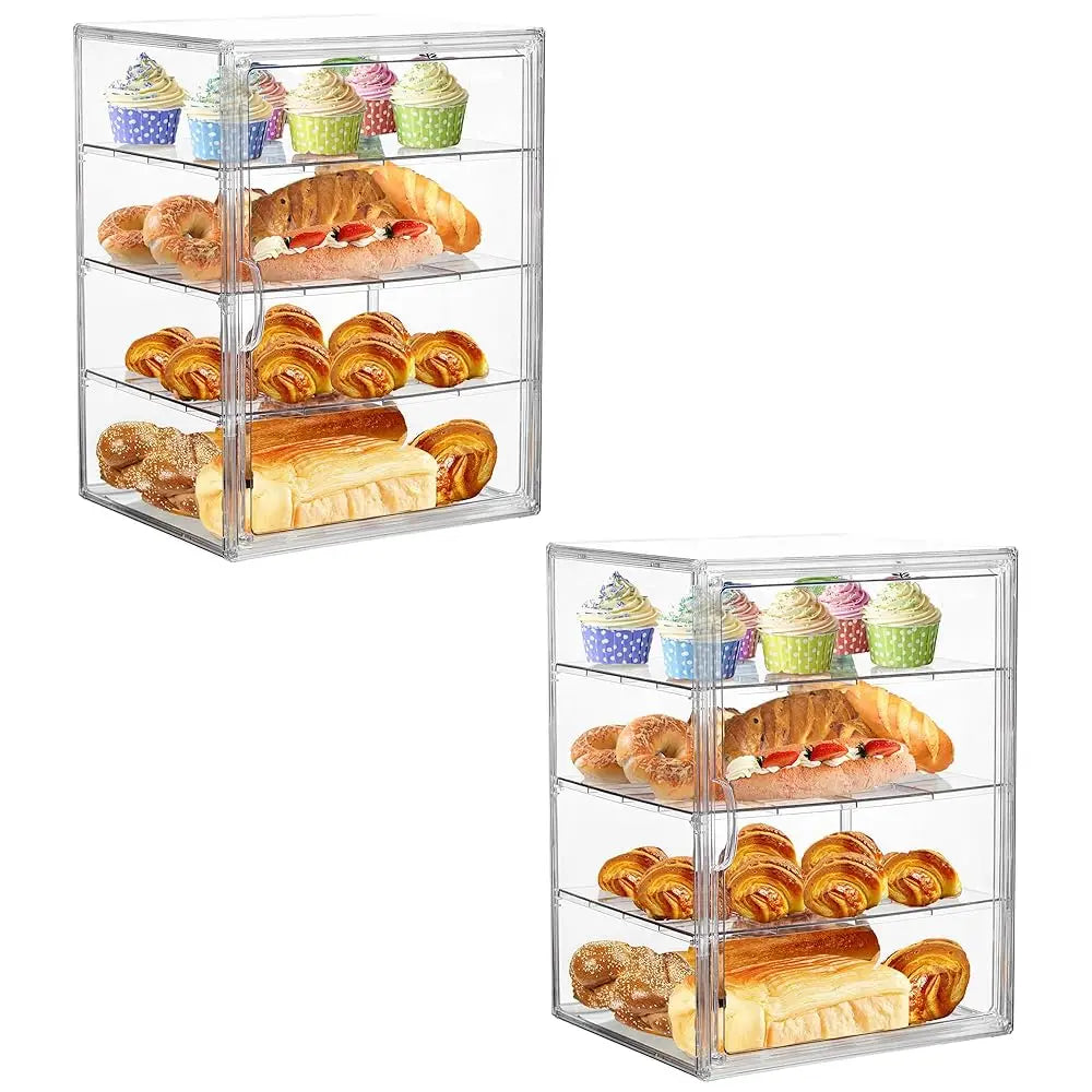 Bread Box For Kitchen Countertop Pastry Display Case 4 Layers Adjustable Clear Bread Storage Container With Magnetic Door Bread