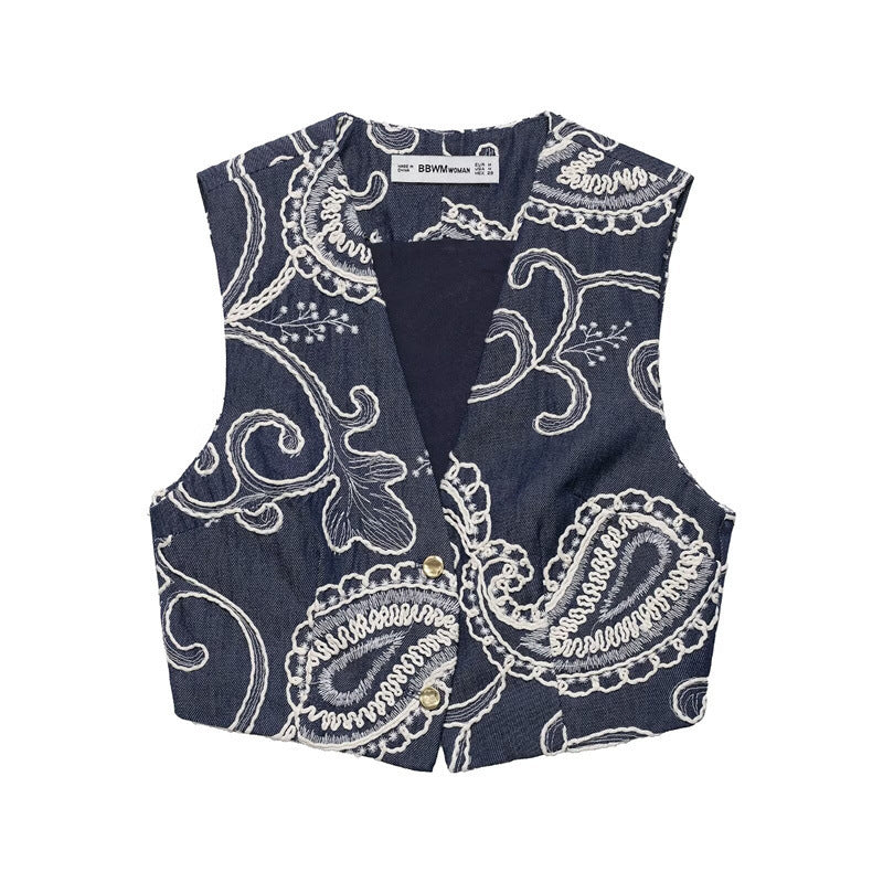 Embroidery Short Vest Top Embroidered Culottes