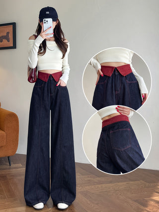 Autumn Loose Straight-leg Pants With High Waist And Wide Legs