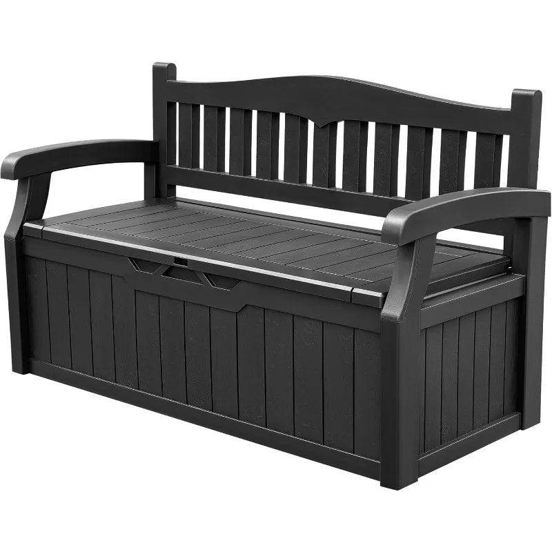 80 Gallon Storage Bench Deck Box Lockable for Patio Furniture, Garden Decor and Outdoor Seating for Garden Tools & Pool Supplies