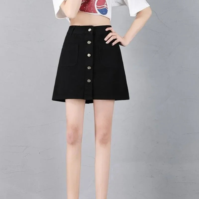 Black Jeans Skirts for Women Midi High Waist Woman Denim Skirt White Stylish Streetwear Vintage Korean Fashion Modest Cheap Y2k