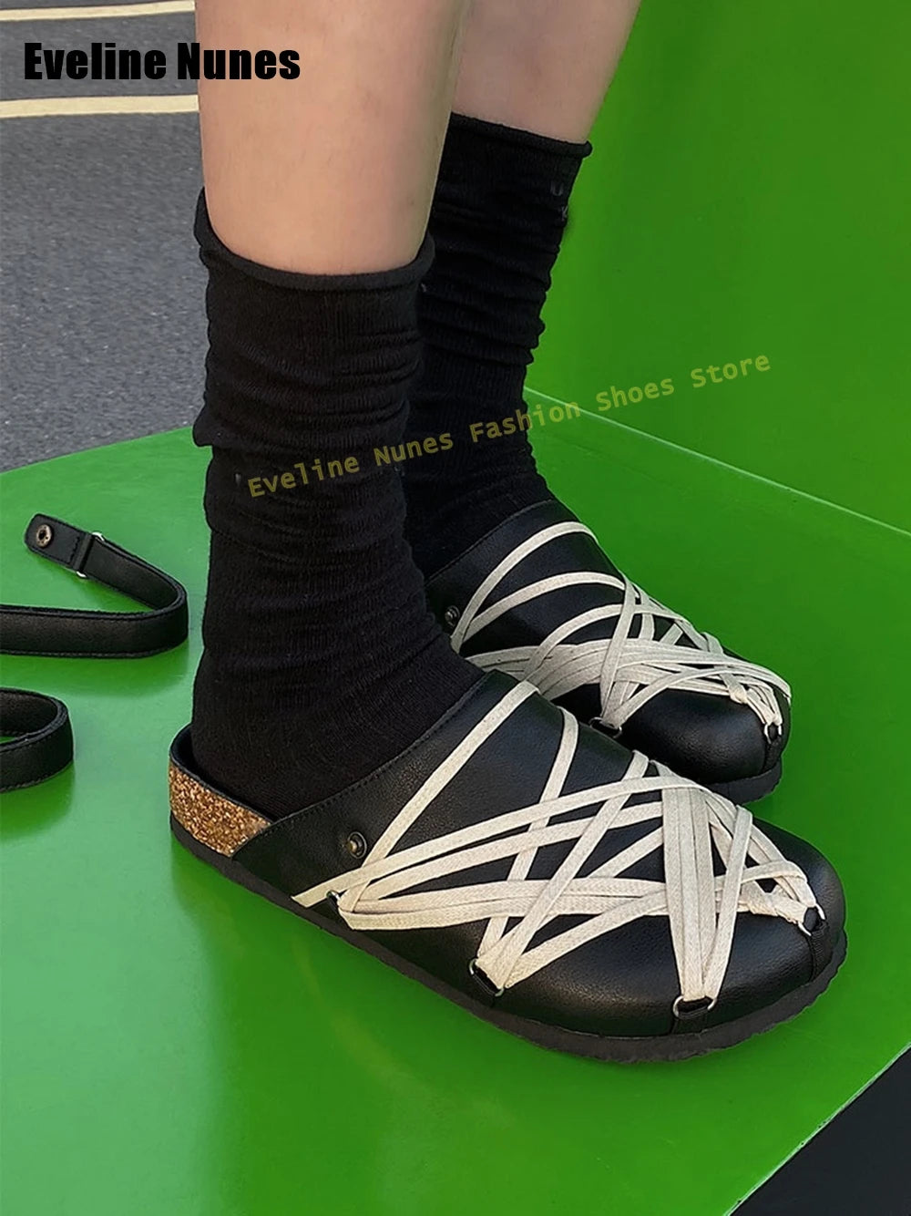 Cross Tied Back Strap Fashion Mules Round Toe Thick Sole Slip On Street Style Couple Casuals Slippers 2025 Summer New Arrivals