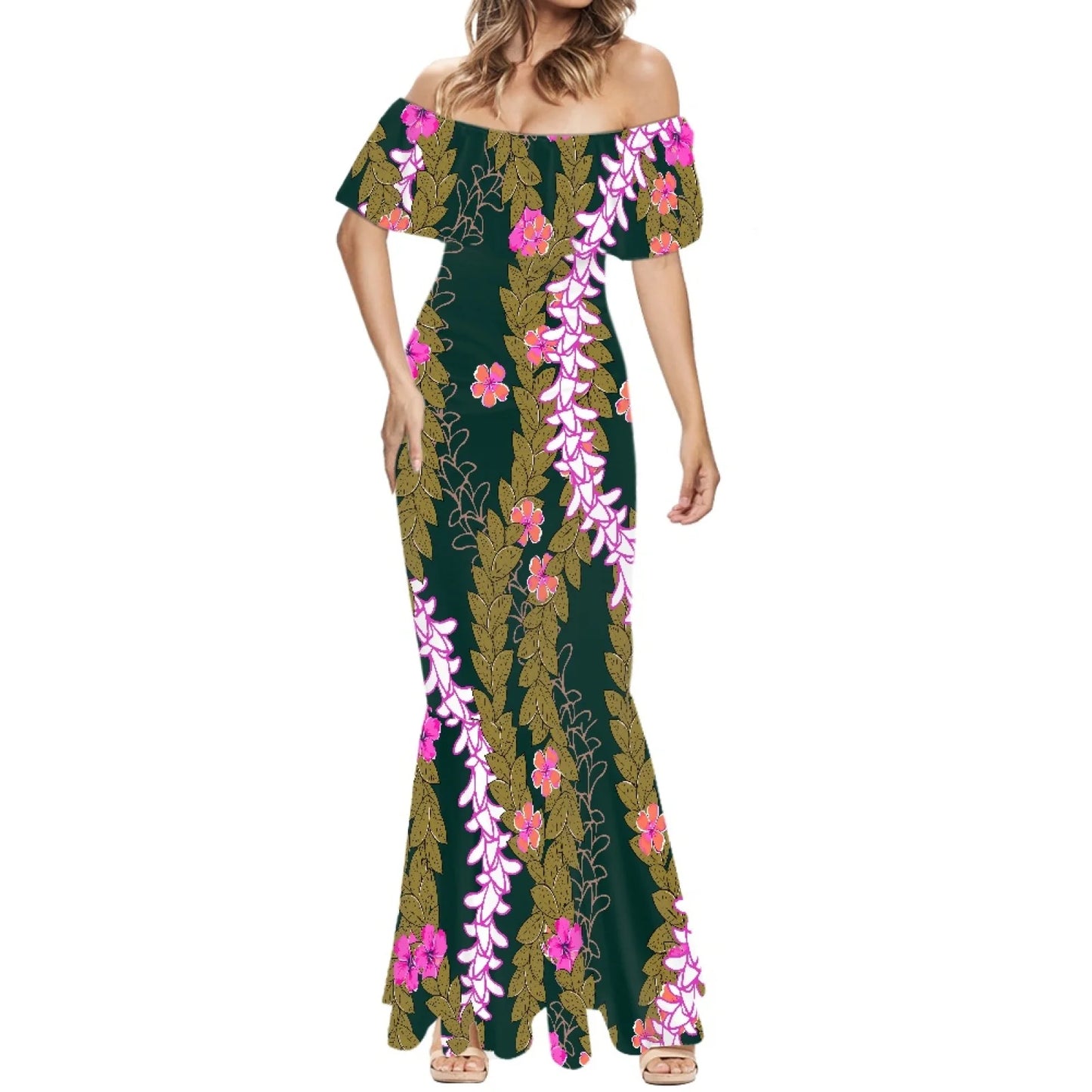 Elegant 2025 Premium Polynesian Puakenikeni Hawaiian Floral Print Made to Order Couture Fishtail Skirt Tonga Charming Style