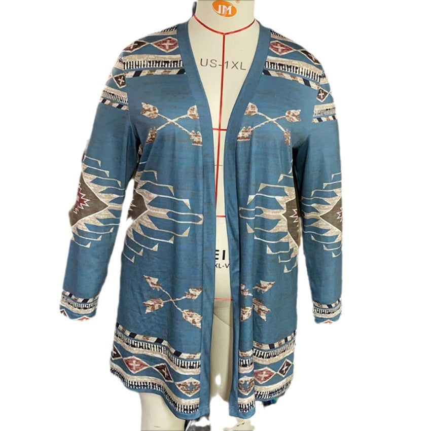 Cardigan Women's Geometric Print Ethnic Coat