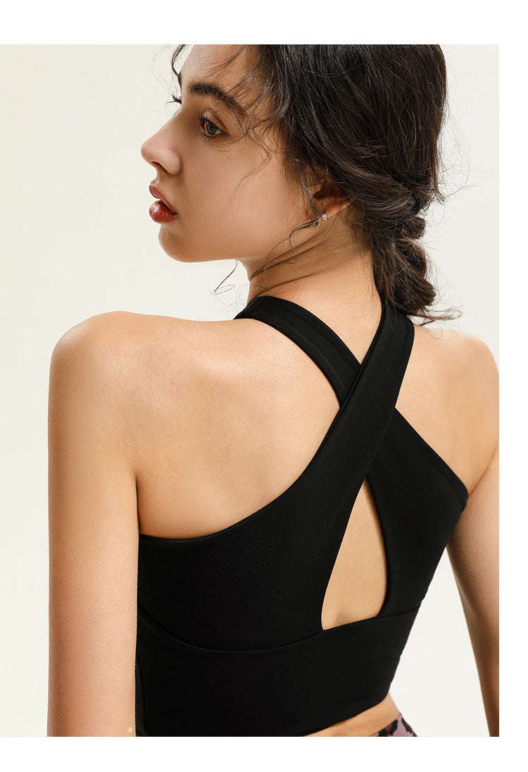 Fashion Cross Gather Shockproof Fitness Yoga Vest Bra With Chest Pad
