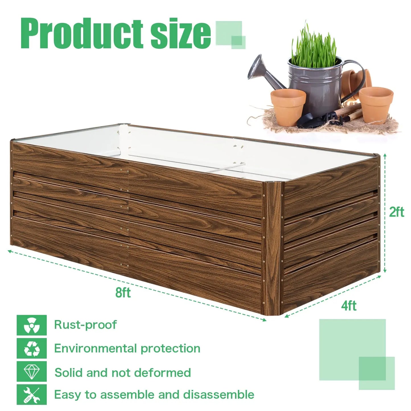 8x4x2FT Large Galvanized Raised Garden Bed - Metal Planter Box for Vegetables/Flowers/Herbs, Rust-Proof Outdoor