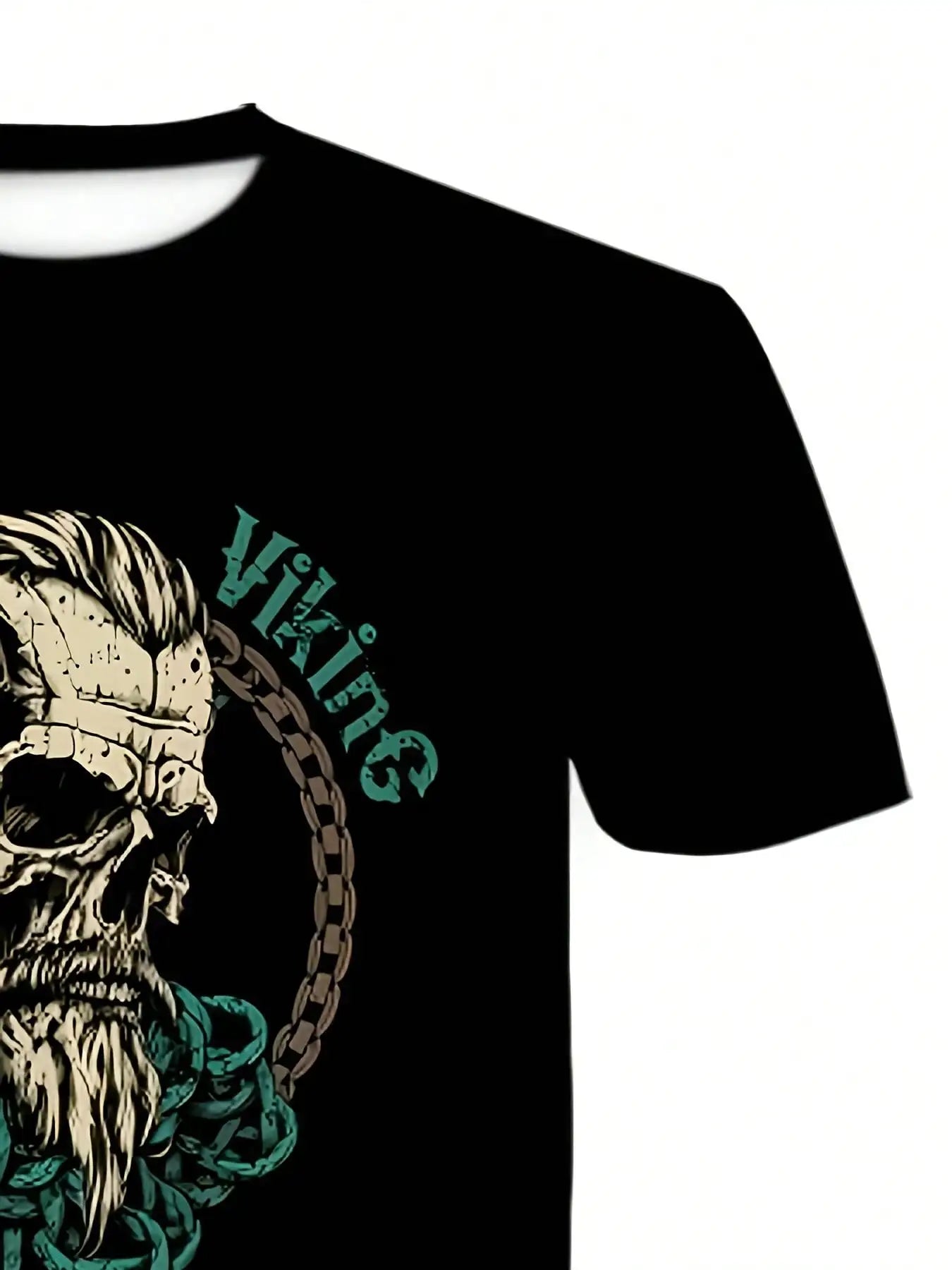 1pc Viking Skull Print T-Shirt for Men, Casual Crew Neck, 100% Polyester Knit Fabric, Reguler Print Design, S