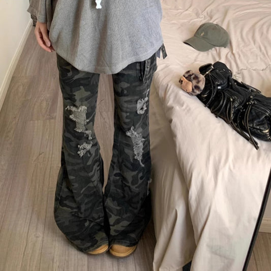 American Retro Camouflage Ripped Skinny Jeans