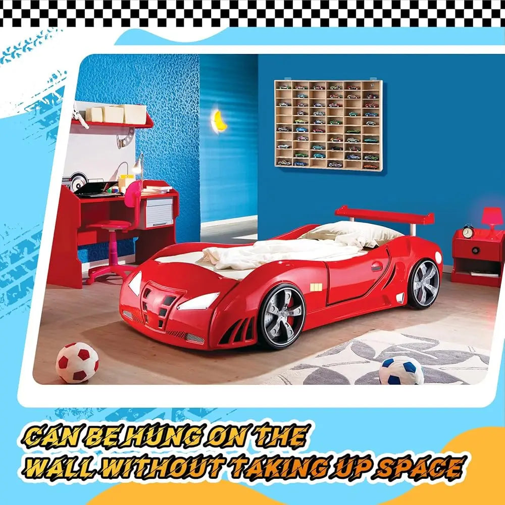 1 Pcs Hot 1/64 Diecast Wheels Display Case Holds Toy Cars Wooden Wall Mount Car Display Shelf Storage Organizer Case For Toy