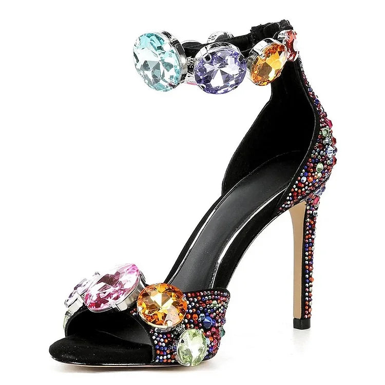 2025 Women Open Toe Rhinestones Sandals Women  New Designer Sexy High Heels Sandals Female Shoes Summer Heeled Sandals 44