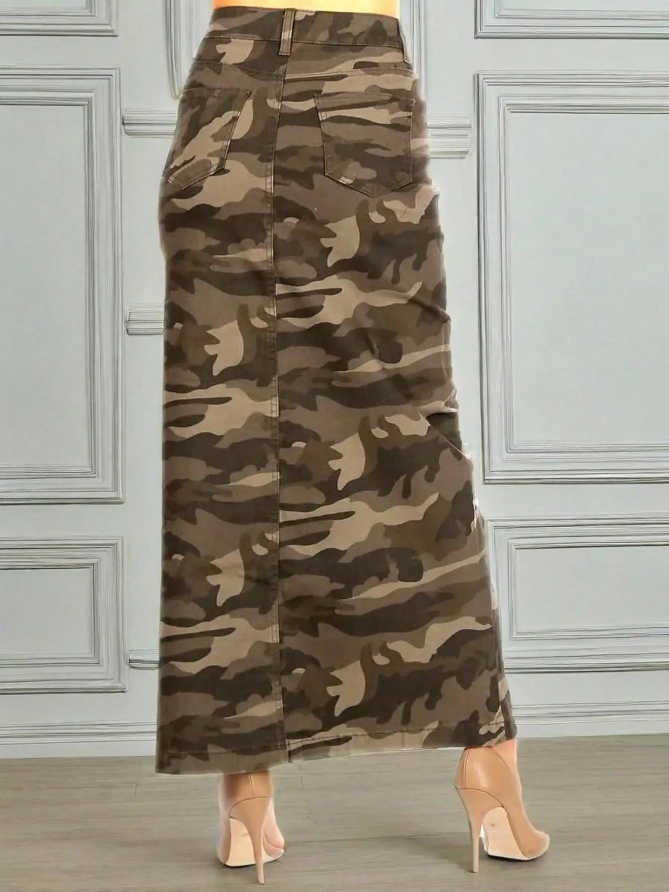 2025 New Style Women's Camouflage Denim Maxi Skirt High  Waisted Long Skirt Casual Fashion Streetwear