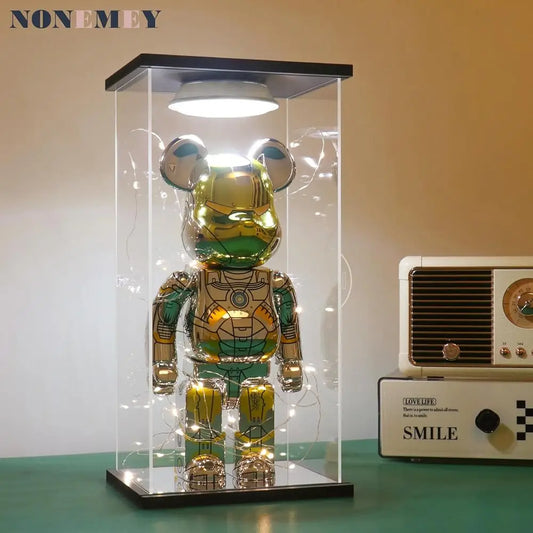 Clear Acrylic Display Case With Remote Control Light For Bearbrick, Dustproof Model Showcase Organizer Box, Display Case For