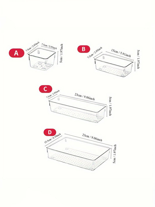 25pcs Drawer Storage Box Kit, Multifunctional Clear Plastic Drawer Organizer Set, Drawer Divider Organizers And Storage Box