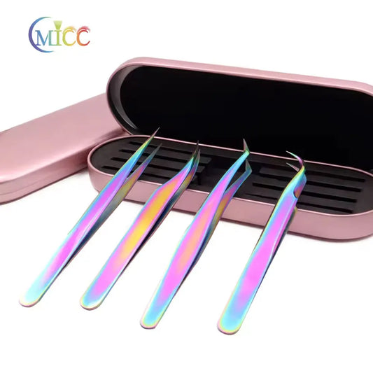 4Pcs Rainbow Eyelashes Tweezers Set Stainless Steel Superhard Tweezers Makeup Tools Nail Art Accessories Rhinestone Picker Tools