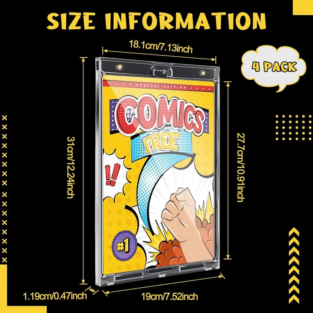 4 Pa Magnetic Comic Book Holder 7.52"" X 12.24"" Outer Clear Comic Book Display Case 7.13"" X 10.91"" Inside Wall Mountable Uv