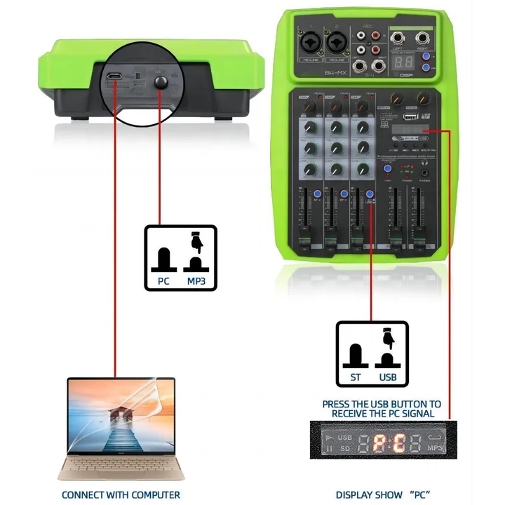 Factory Professional 4 Channels Audio Mixer Wireless Connection Audio Mixer With Sound Card for Live Streaming