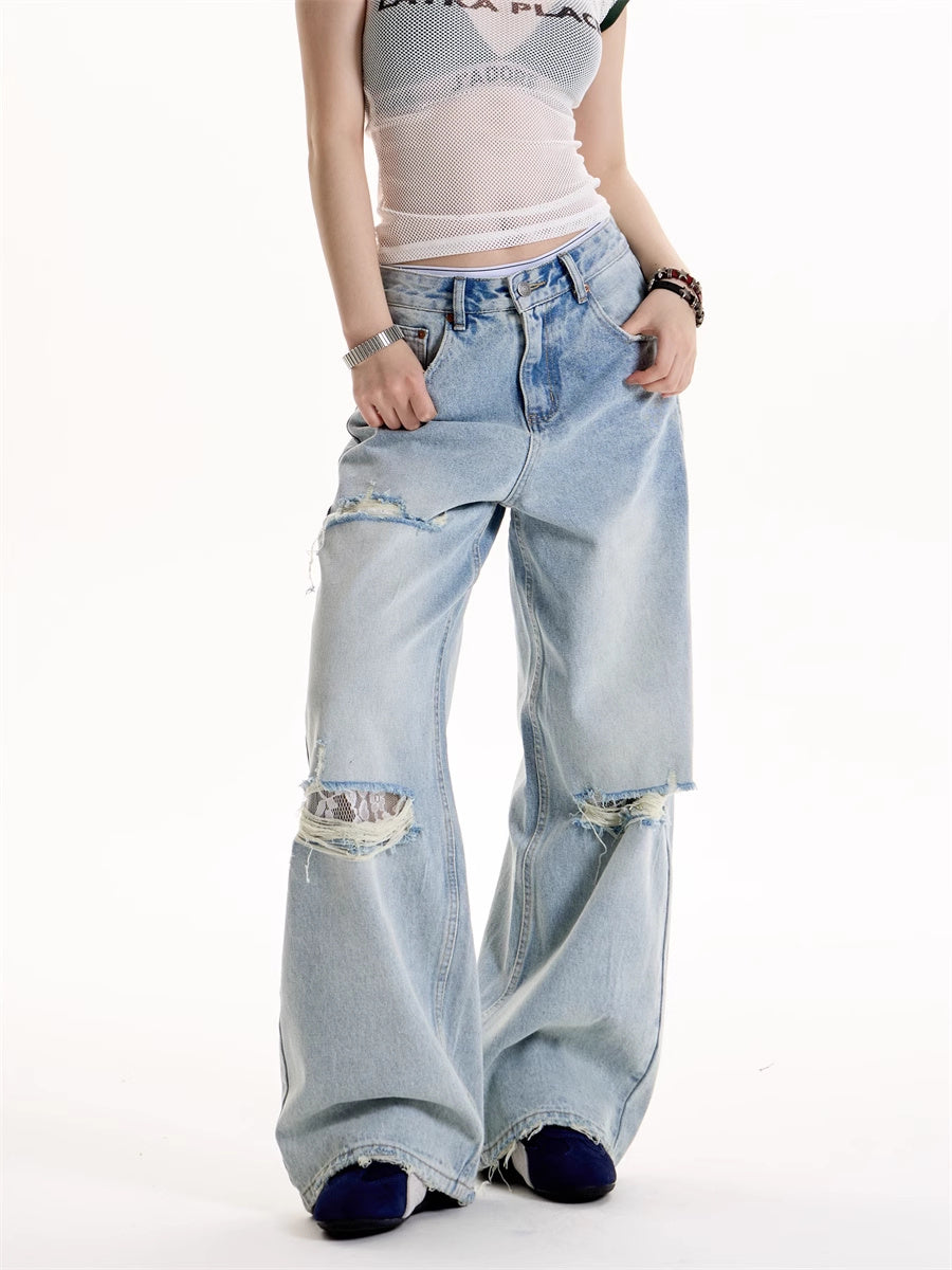 American Retro Hot Girl Style Ripped Design Jeans