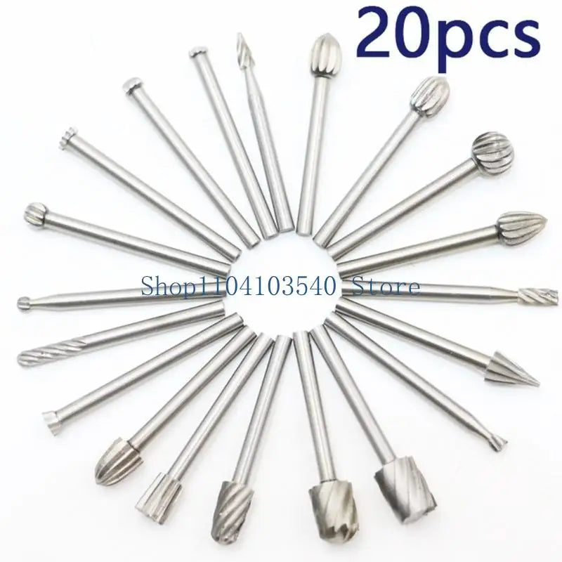 02DC 20PCS 3mm Shank HighSpeed Steel Rotary Burr Set Deburring Polishing Tools Bit for Dremel Accessories Rotary Burrs 39mm