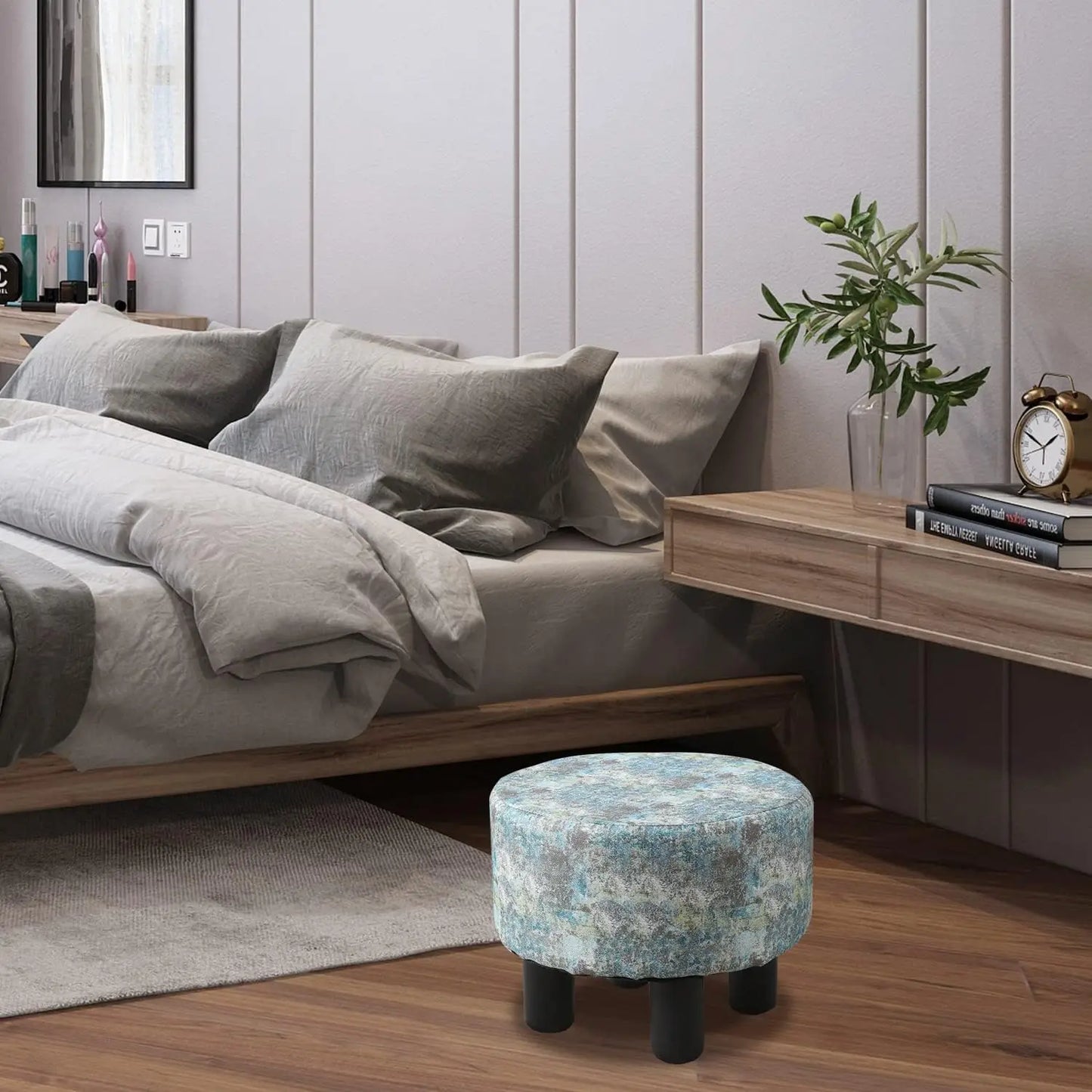 Cpintltr Foot Stool Linen Ottoman Round Footstool For Couch Desk Soft Step Stool Padded Foot Rest With Non-Skid Pine Legs