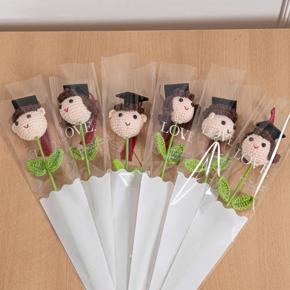 Doctoral Hats Graduation Knitted Flower Artificial Woven Hand Woven Yarn Crochet Flower Bouquet Fake DIY Knitted Flower