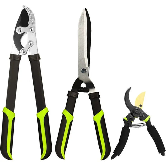 3-Piece Garden Pruner Set Sharp Loppers Hedge Clippers Pruning Shears Compound Action Tree Trimmer Branch Cutter Yard Tools
