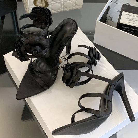 Eilyken New Design Flower Thin High Heels Women Sandals Street Style Pointed Toe Ankle Strap Banquet Prom Summer Shoes
