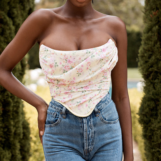 European And American Cross Border Amazon Popular Women'S Fashion New Print Off Shoulder Bra Short Jacket Vest