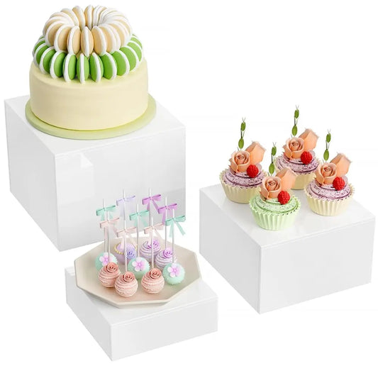 3 Pcs Acrylic Buffet Risers, Food Display Stand For Buffet Table, Dessert Cube Boxes With Hollow Bot For Party Food Display,