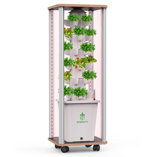 DPROOTS 30 Pods Vertical Hydroponic Tower Growing System for Garden Indoor Led Grow Light Vegetables Smart Movable Planting Kit