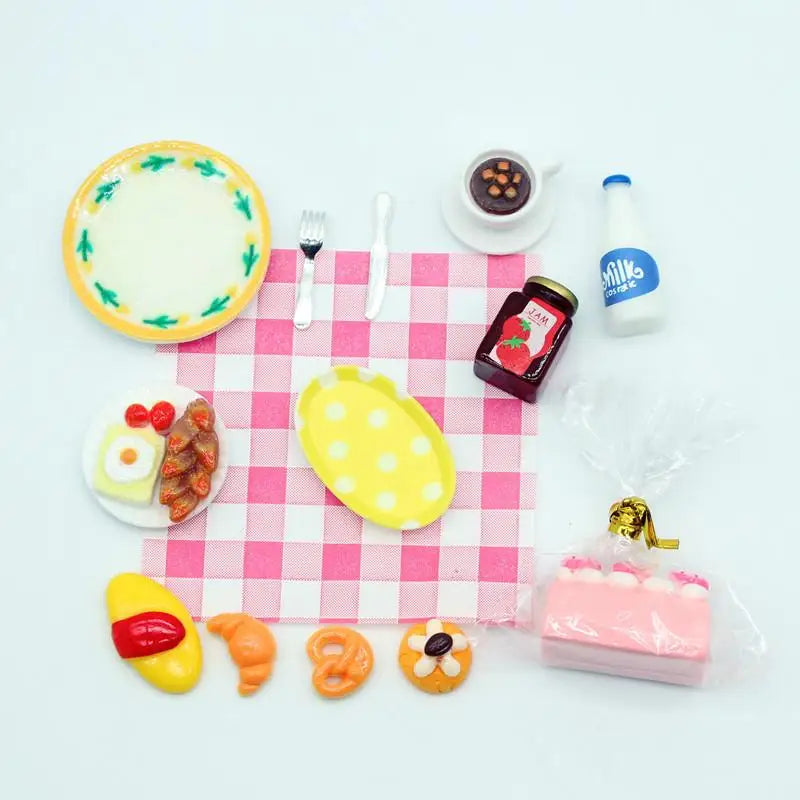 1Set Dollhouse Mini Breakfast Play Dim Sum Bread Jam Plate Model Miniature Kitchen Cooking Baking Model DIY Doll Accessories