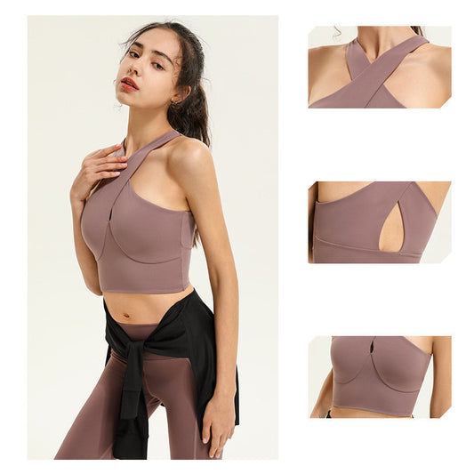 Fashion Cross Gather Shockproof Fitness Yoga Vest Bra With Chest Pad