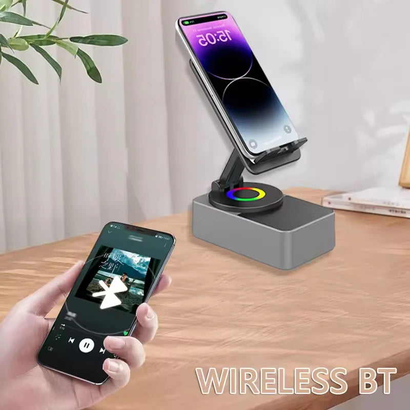 3 in 1 Phone Holder Collapsible Speaker Bluetooth Sound Box Portable 360 Degree Rotation Stand Power Bank for iPad Cell Phone