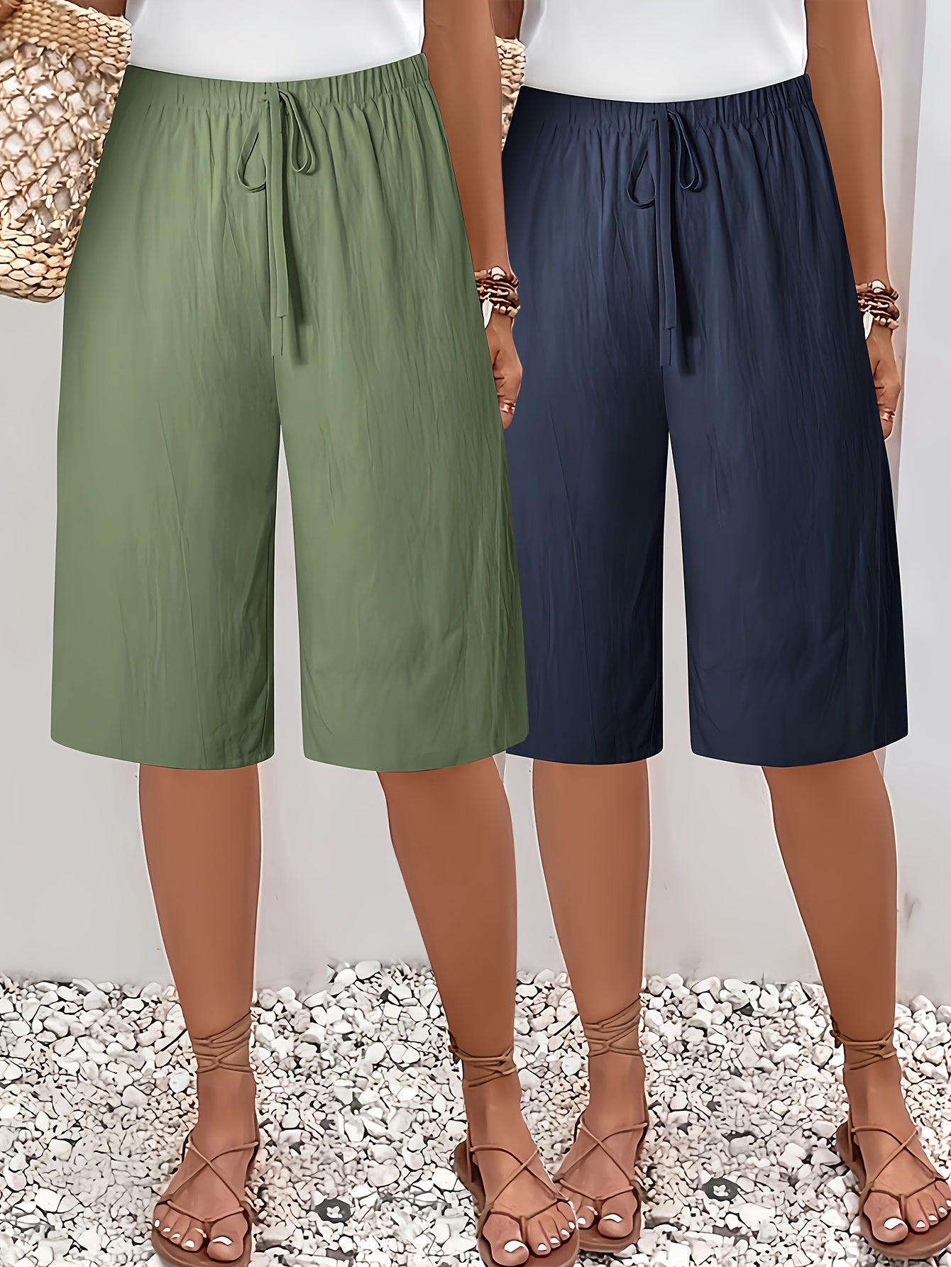 2PCs Plus Size WOMEN'S Shorts-casual Beach Pants