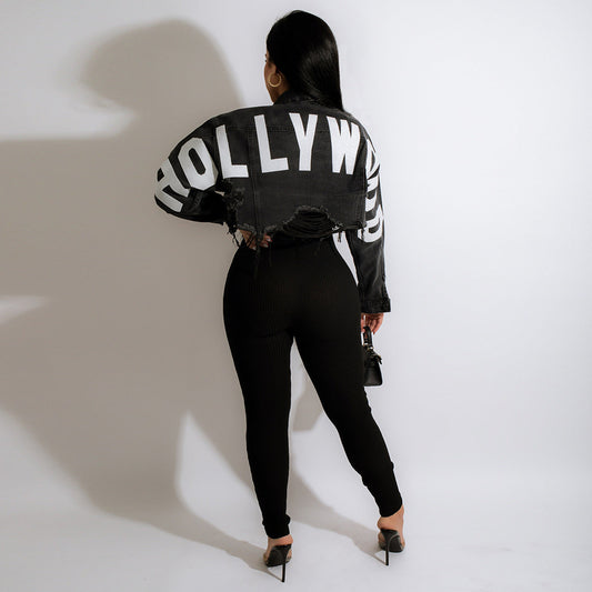 Fashion Hot Retro Everything With Personality Raw Edge Jacket Hot Painted Coat