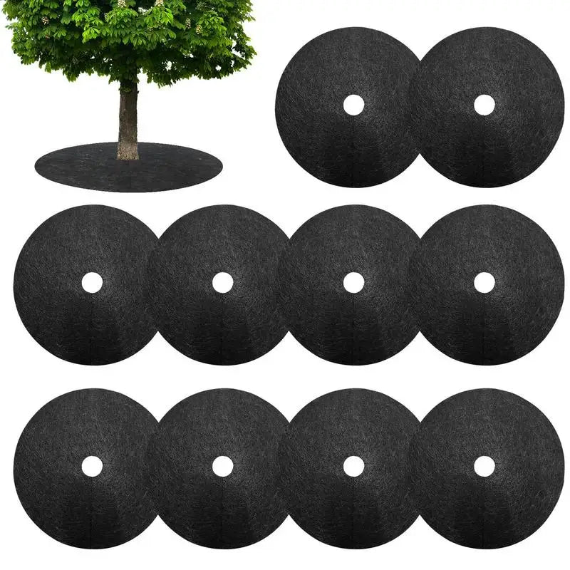 10pcs Weeds Barrier Mats Non Woven Tree Mulch Ring Thickened Tree Protectors Mat Black Mulch Reusable Tree Rings Landscaping