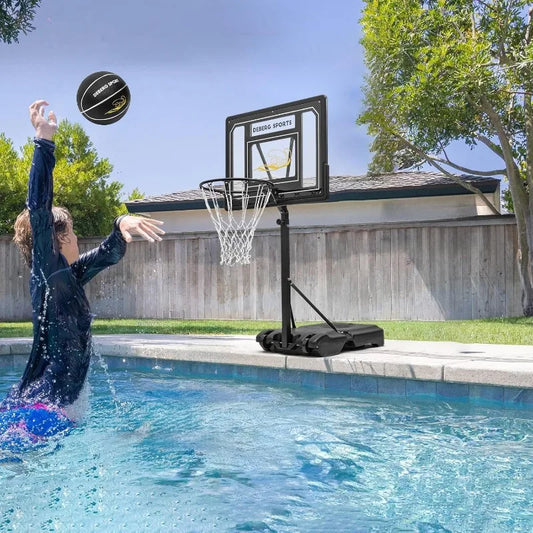 DEBERG Swimming Pool Basketball Hoop Set Height-Adjustable Portable Pool Basketball Hoop Poolside, Includes a Ball and Air Pump