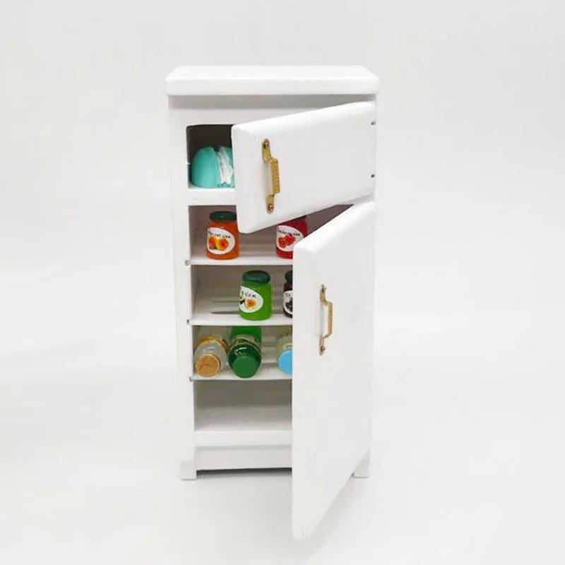 1pcs 1:12 Miniature White Refrigerator with Functional Doors Dollhouse Model Classic Style Doll House Decor Furniture