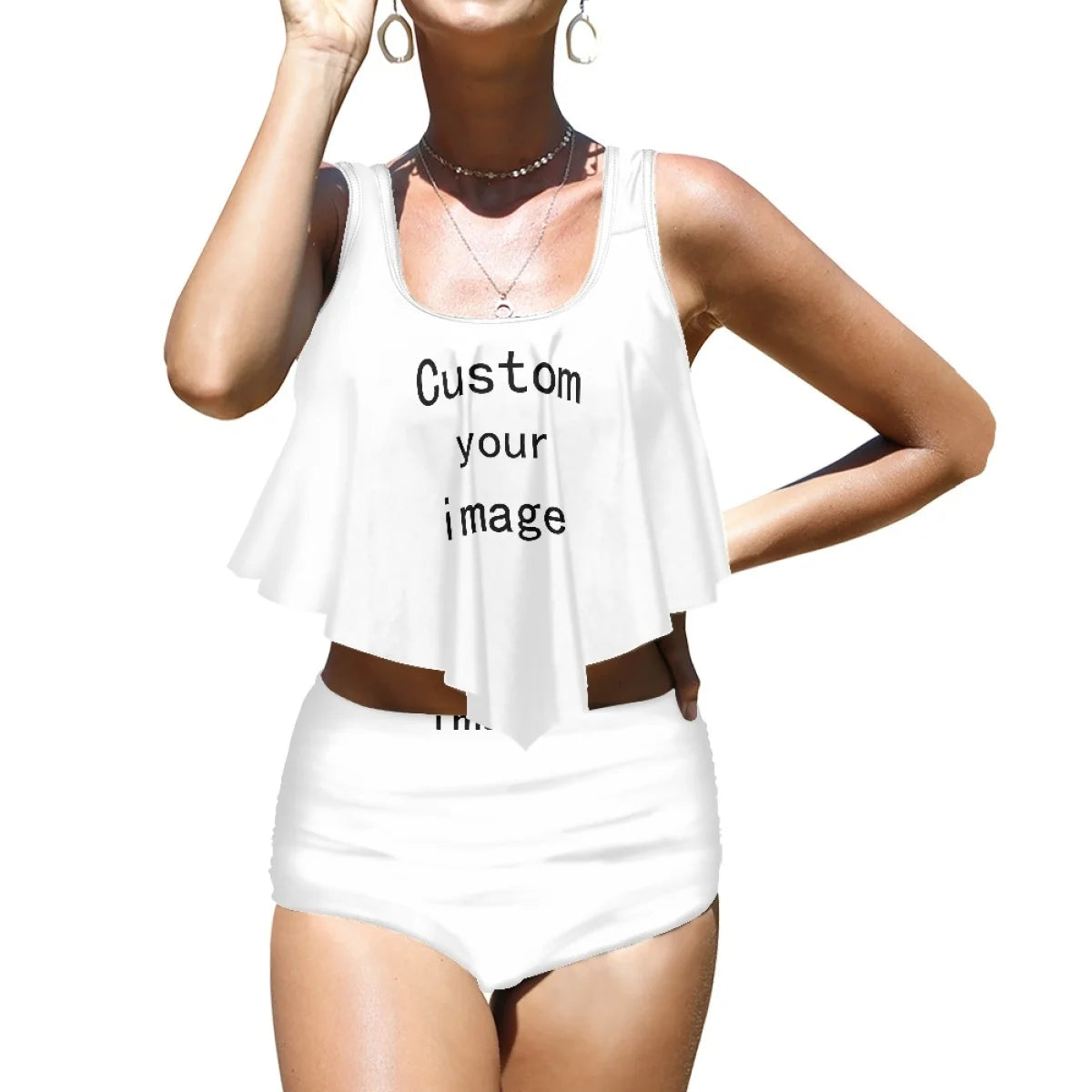2025 High Quality Hot Style Polynesian beach Plumeria Printed Split Bikini Beach Vacation Swimsuit Printing on Demand
