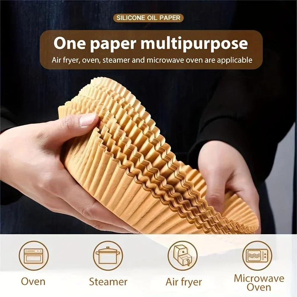 50pcs/Set Air Fryer Disposable Paper Parchment Wood Pulp Steamer Cheesecake Air Fryer Accessories Baking Paper For Air Fryer
