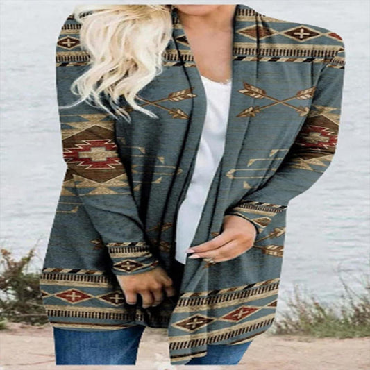 Cardigan Women's Geometric Print Ethnic Coat