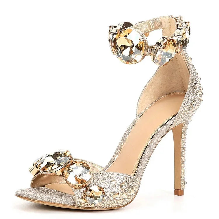 2025 Women Open Toe Rhinestones Sandals Women  New Designer Sexy High Heels Sandals Female Shoes Summer Heeled Sandals 44