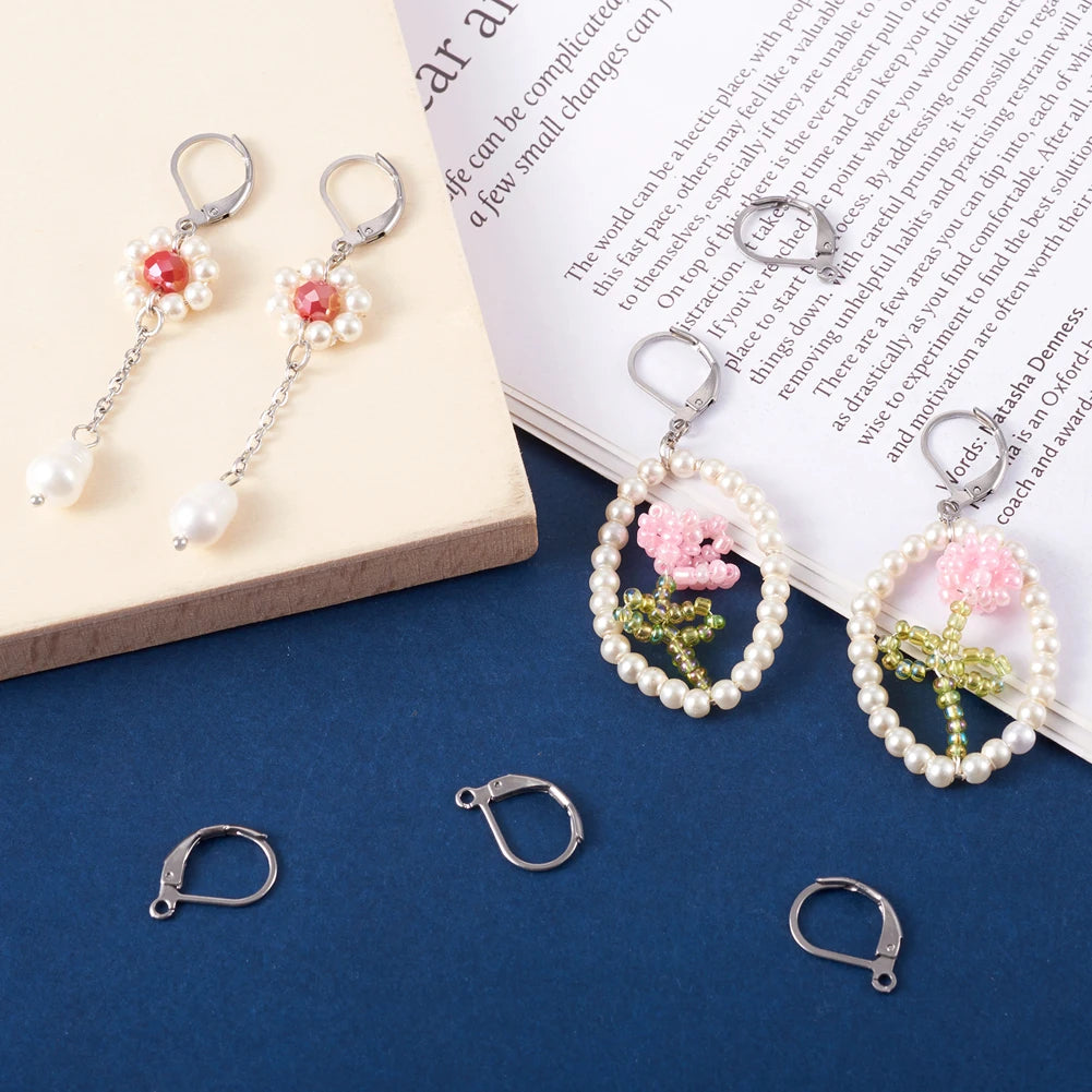 100pcs 304 Stainless Steel Earring Hooks French Leverback Earring Findings with Loop for Hoops Earrings DIY Jewelry Making