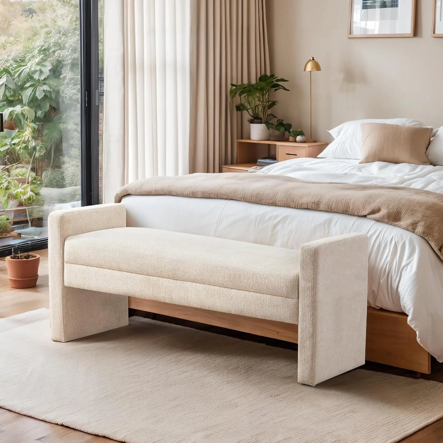 51" Bedroom Bench, End of Bed Benchs, Fabric Ottoman Benches, Entryway Benchs, Comfy Modern Bench, Bed Benches for Foot