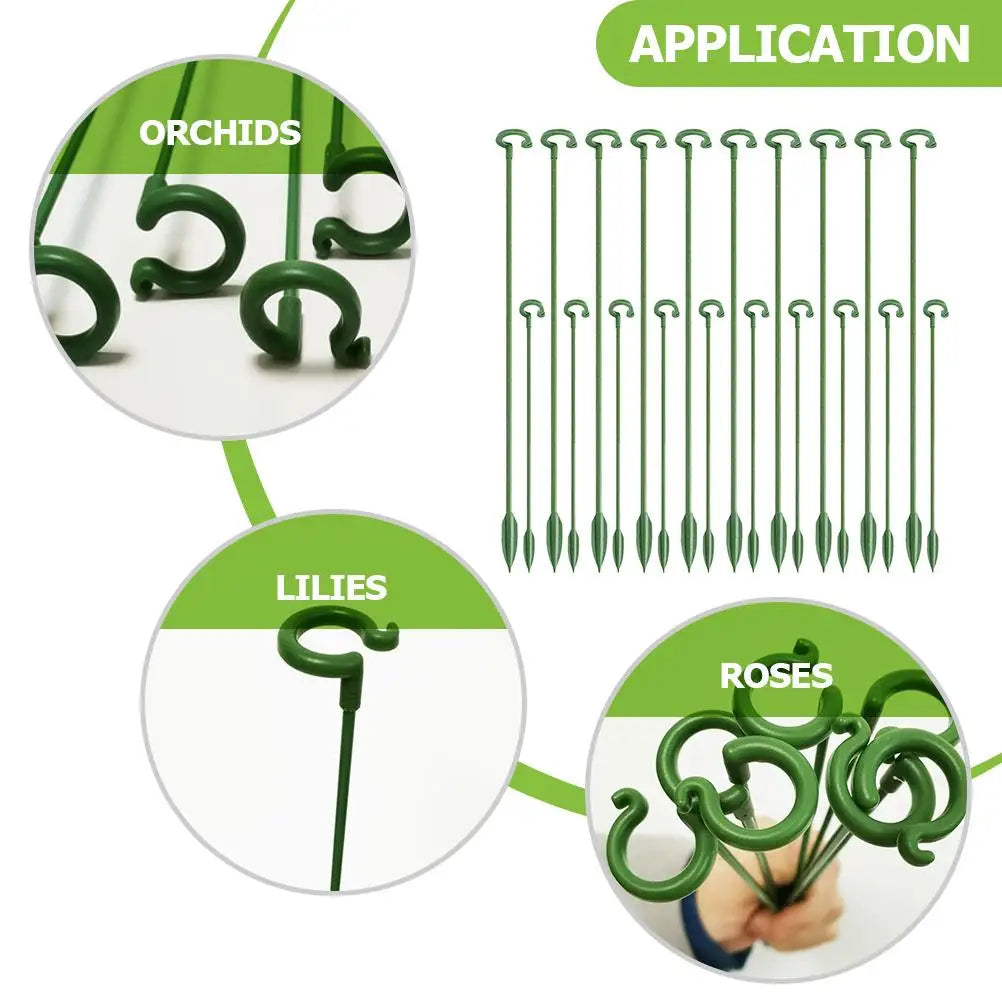 40 Pcs Flower Stand Plant Support Rack Sticks Orchid Stake Gardening Growth Poles Plastic Small Potted Fixed Rods Green Home
